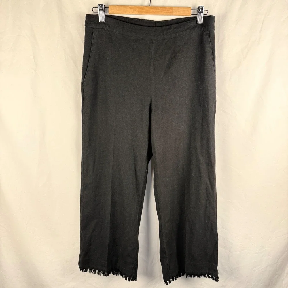 Banana Republic Black Cropped Linen Blend Tassle Hem Ankle Pants Size 4 Casual‎